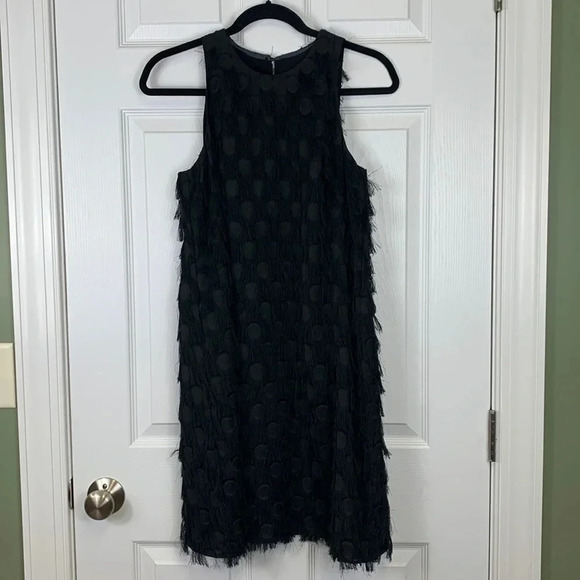 NWT By Anthropologie black Roxie polka dot textured fringe sleeveless dress sz 6 - Picture 11 of 11